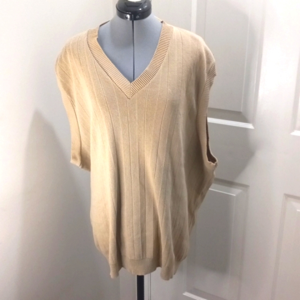 Megalos 100% Cotton Beige Ribbed Vest, Size 2X